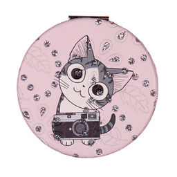 Зеркало карманное 7 см / GT358 /уп 50/300/ кожзам стразы