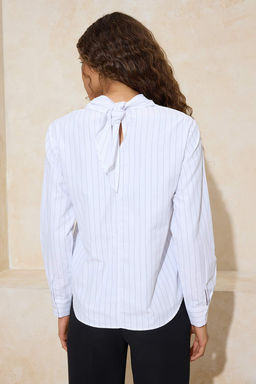 Siyah-Beyaz Cizgili Fular Detayl? Dokuma Bluz TWOSS26BZ00088 - Trendyolmilla фото 4