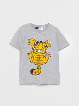 Bisiklet Yaka Garfield Bask?l? K?sa Kollu Erkek ?ocuk Ti??rt