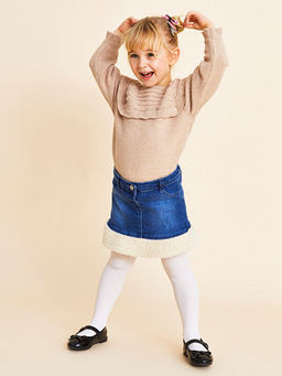 Beli Lastikli Basic K?z Bebek Jean Etek ve K?lotlu ?orap 2li Tak?m