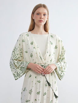 Kruvaze Yaka ?i?ekli B?zg?l? Elbise