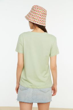 Pembe-Mint %100 Pamuk Suprem Bisiklet Yaka 2li Paket Orme T-Shirt TWOSS20TS0141