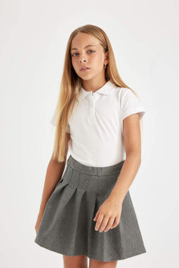 Базовая хлопковая белая футболка-поло с короткими рукавами для девочек - Defacto фото 3