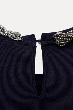 PLAIN KNIT TOP WITH BEADED NECK - Zara фото 8