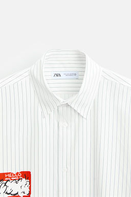 STRIPED SHIRT WITH PRINTED STICKER - Zara фото 8