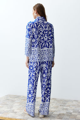 Mavi Zebra Desenli Dokuma Gomlek-Pantolon Tak?m TWOSS24AU00082