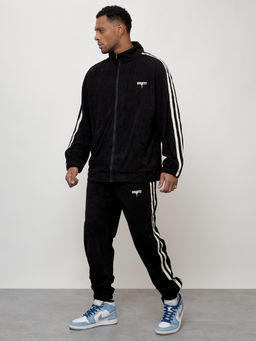 Спортивный костюм мужской модный из микровельвета черного цвета 15015Ch - Mtforce фото 2