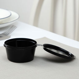 Цена за 80 шт. Контейнер - соусник пластиковый одноразовый с неразъёмной крышкой, 80 мл, чёрный