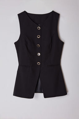 Siyah Fitted Yuvarlak Yaka Dokuma Yelek TWOAW25YE00074