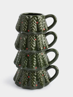 Кружка, 4 шт, фарфор P, зеленая, Елка, Fir