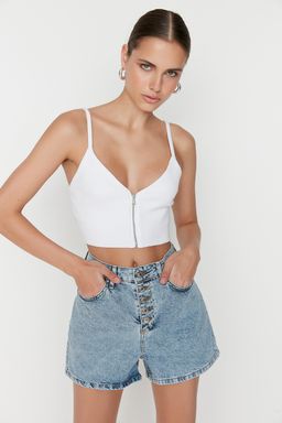 Mavi Onden Dugmeli Yuksek Bel Mini Denim Sort TWOSS22SR00112