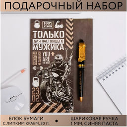 Подарочный набор «23 февраля: Только для настоящего мужика»: блок стикеров и ручка пластик