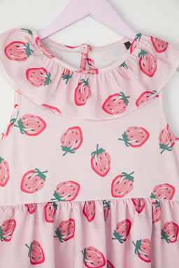 Pembe K?z Cocuk Cilek Desenli K?sa Kol Mini Bayraml?k Orme Elbise TKDSS25EL00066 - Trendyolmilla фото 2