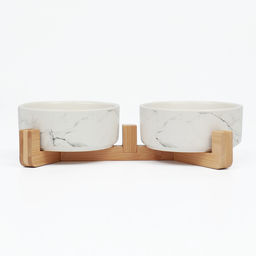 Миски керамические двойные на подставке 2450 мл 28.515.57 см, мрамор - Пижон фото 4