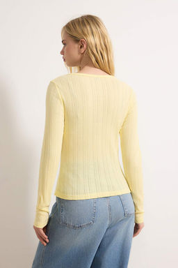 Wardrobe Essentials-Sar? Fitted/Vucuda Oturan Dugmeli Uzun Kollu Raporlu Orme Bluz TWOSS26BZ00246