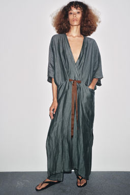 LINEN BLEND DRESS WITH CONTRAST TIE - Zara фото 5