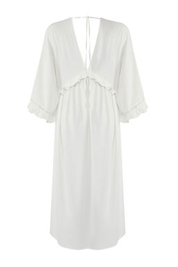 Trendyolmilla Ekru Maxi Dokuma Volanl? Plaj Elbisesi TBESS25EL00075 фото 7