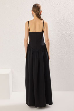 TRENDYOLMILLA Siyah A-Kesim Cicek Aplike Detayl? Dokuma Uzun S?k Abiye & Mezuniyet Elbise TPRSS25AE00139 фото 4