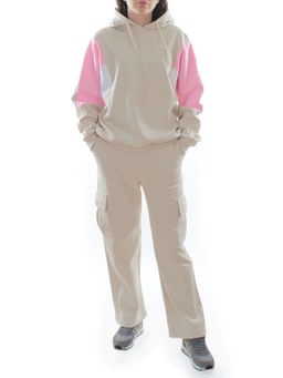 3156/3157 BEIGE/PINK Костюм спортивный женский (95% хлопок, 5% эластан)