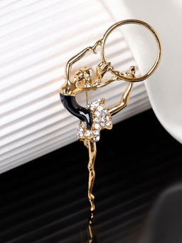 Брошь Гимнастка с хула-хупом, цвет чёрно-белый в золоте