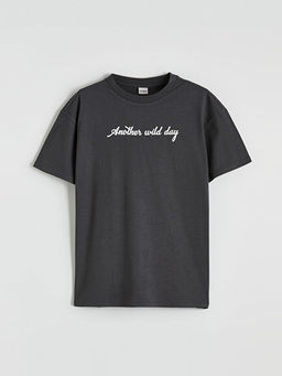 Bisiklet Yaka Erkek ?ocuk Bask?l? Ti??rt