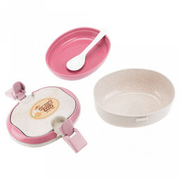 Ланч-бокс для продуктов пластмассовый Эко дом 15х14,5см h9см, 2 уровня: 0,2л 15,3х12см h2,6см; 0,4л, 15х11,8см h5,5см, с ложкой 13см, бежевый, с цветными клипсами и ручками, цвета в ассортименте: фисташковый, розовый, голубой (Китай) Пластик с доба - Домашняя мода фото 8