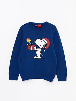 Bisiklet Yaka Snoopy Bask?l? Y?lba?? Temal? Uzun Kollu Erkek ?ocuk Triko Kazak