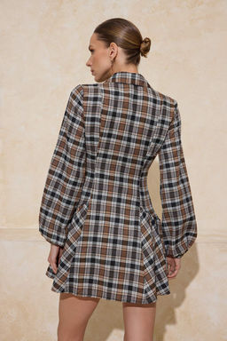 Cok Renkli Ekoseli Super Mini Dokuma Elbise TWOAW26EL00381