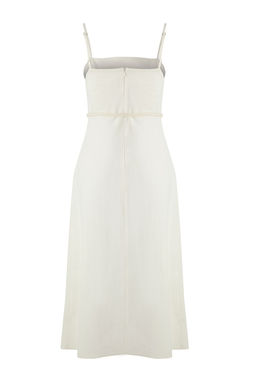 Trendyolmilla Beyaz Kusakl? Keten Kar?s?ml? A Kesim Midi Dokuma Elbise TWOSS25EL00650  фото 15