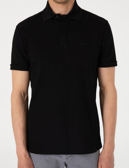 Siyah Slim Fit %100 Pamuk K_vr_lmaz Amerikan Pike Polo Yaka Basic Ti__rt