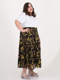 Шифоновая юбка ярусная с цветочным принтом - Almond фото 3