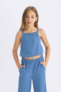 K?z Cocuk Elastik Yaka Ask?l? Bluz