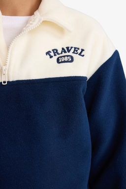 Oversize Geni_ Kal_p Polo Yaka Yar_m Fermuarl_ Bask_l_ Polar Sweatshirt Erkek _ocuk - Defacto фото 4