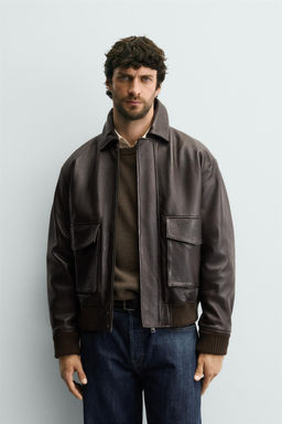 RELAXED FIT LEATHER JACKET - Zara фото 2
