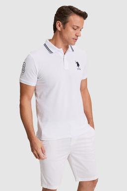Erkek Beyaz Slim Fit Polo Yaka Basic Ti__rt