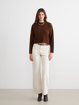 Bisiklet Yaka Oversize Kad?n Triko Kazak