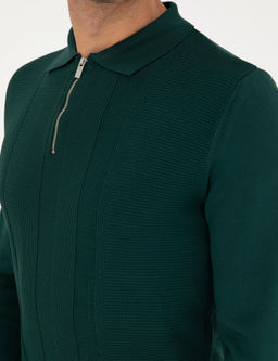 Ye_il Regular Fit Fermuarl_ Polo Yaka Triko Kazak
