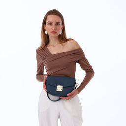 Сумка женская мессенджер TEXTURA на клапане, 23×6×15 см, синяя