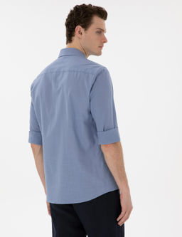 Рубашка Slim Fit синяя льняная