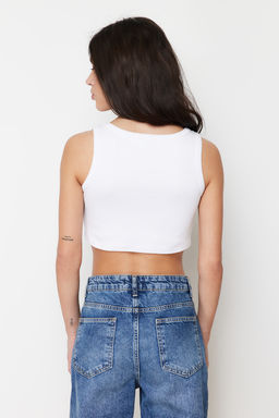 Beyaz Ask?l? Crop Fitilli Esnek Orme Atlet TWOSS24AL00023