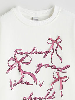 Fiyonk Bask?l? K?z ?ocuk Sweatshirt