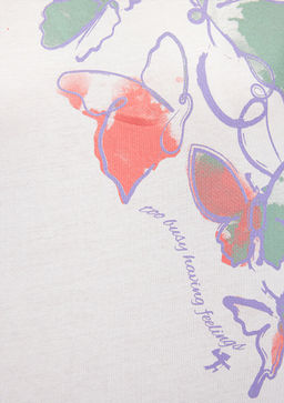 Kelebek Bask?l? Beyaz Tisort - Mavi фото 6