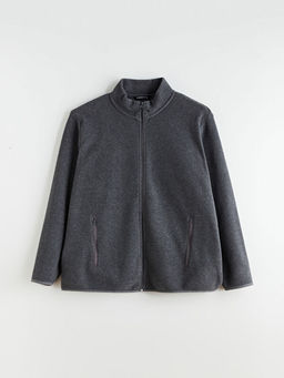 Standart Kal?p Dik Yaka Polar Erkek Fermuarl? Sweatshirt