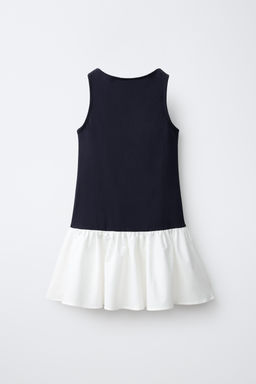 VESTIDO COMBINADO LAZO / Azul / Blanco