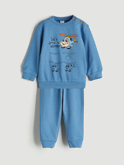 Bask?l? Erkek Bebek Sweatshirt ve E?ofman Alt 2li