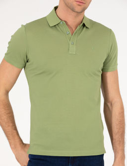 A__k Ye_il Polo Yaka Slim Fit Basic Merserize T-shirt
