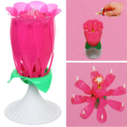 Цена за 5 шт. Свеча для торта раскрывающийся цветок "Роза" (8 свечей), Розовый