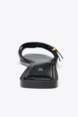 LEATHER STRAPPY SLIDERS WITH BUCKLE - Zara фото 8