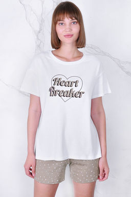 Арт. 9133 Пижама с шортами 42-50 (5 шт) Цвет:верх- белый, низ- пудра