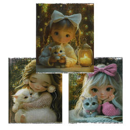Обложки для тетрадей с голографическим рисунком арт.72989/ 200 ДЕВОЧКИ С КОТЯТАМИ (3 шт. в наборе, 3